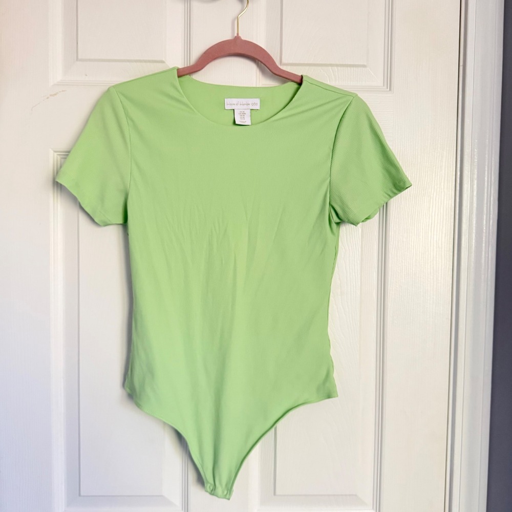 House of Harlow 1960 Lime Green Ribbed Bodysuit Med Snap Gusset 
Y2K Revival
